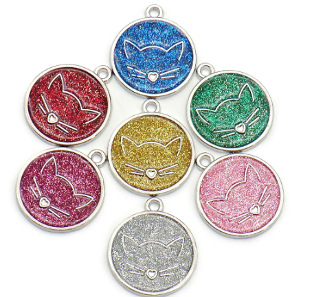 Round Cat Face Glitter Tag