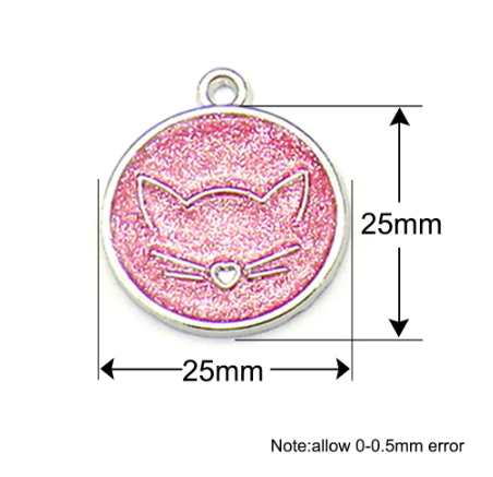 Round Cat Face Glitter Tag