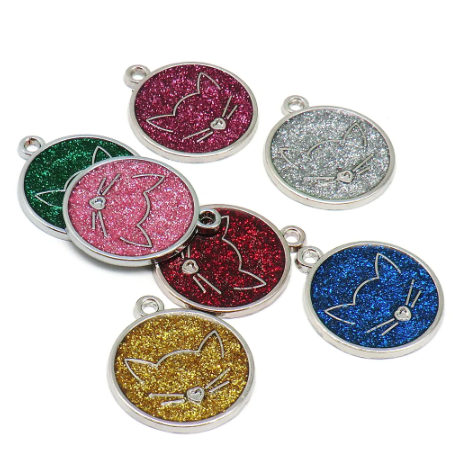 Round Cat Face Glitter Tag