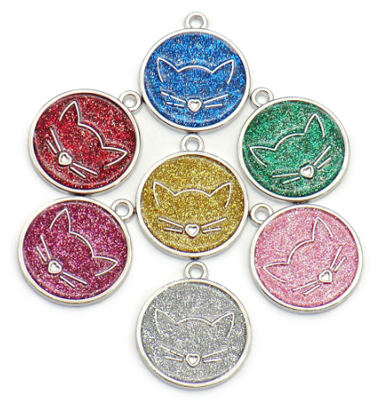 Round Cat Face Glitter Tag
