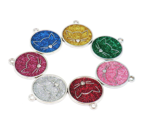 Round Cat Face Glitter Tag